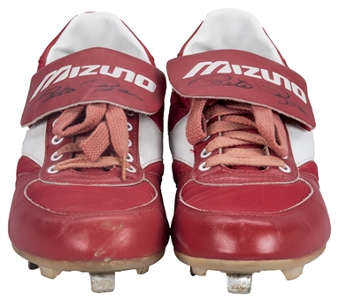 1986 Pete Rose Game Used & Dual Signed Mizuno Cleats (MEARS & JSA)
